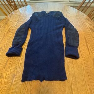 Vintage LL Bean Mens’s Wool Commando Sweater Elbow/Shoulder Patches Navy Blue L